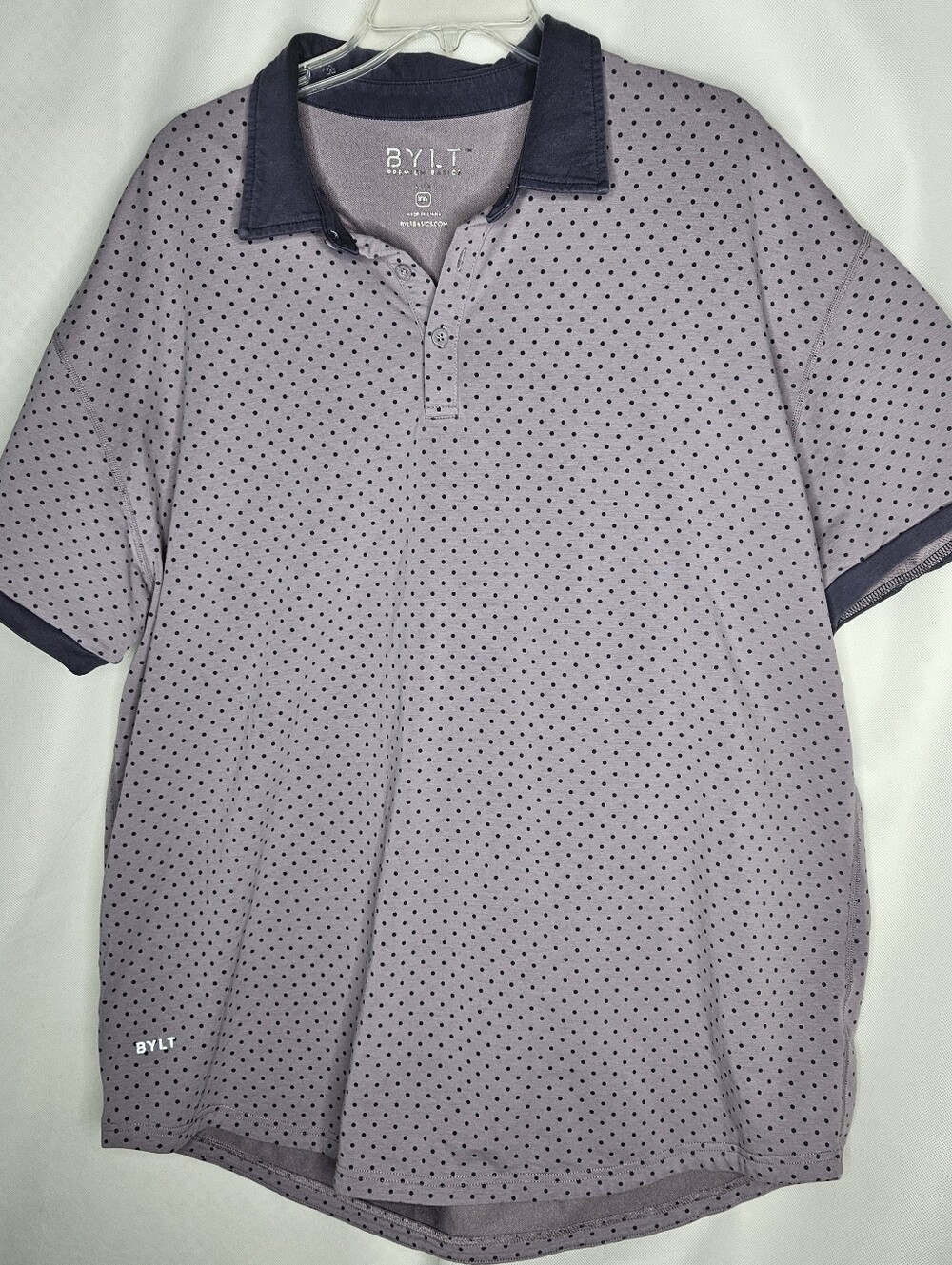 BYLT Premium Basics Men's Polo Shirt Size XXL Purple With Gray Polka Dots Golf